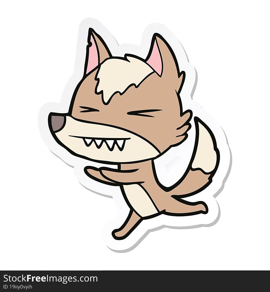 sticker of a angry wolf running