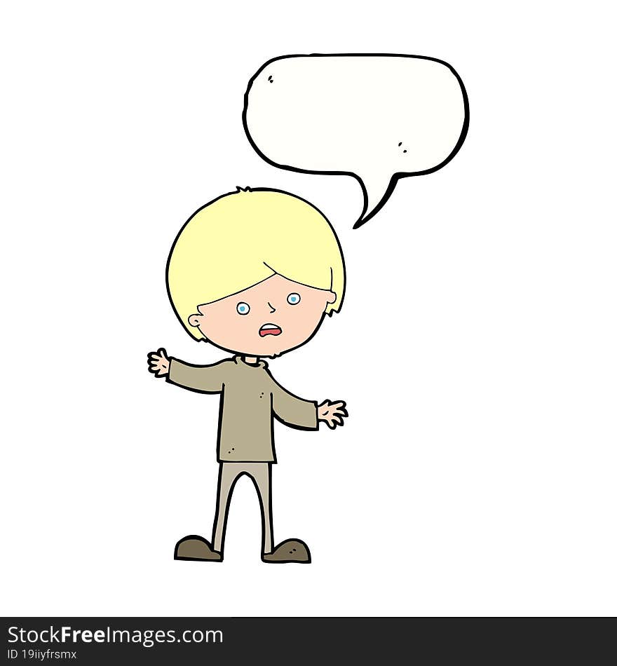 cartoon unhappy boy with speech bubble