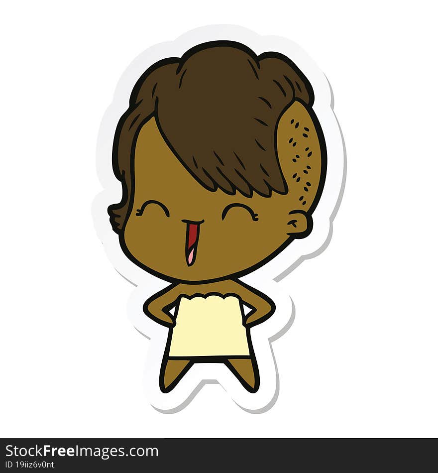 sticker of a happy cartoon hipster girl