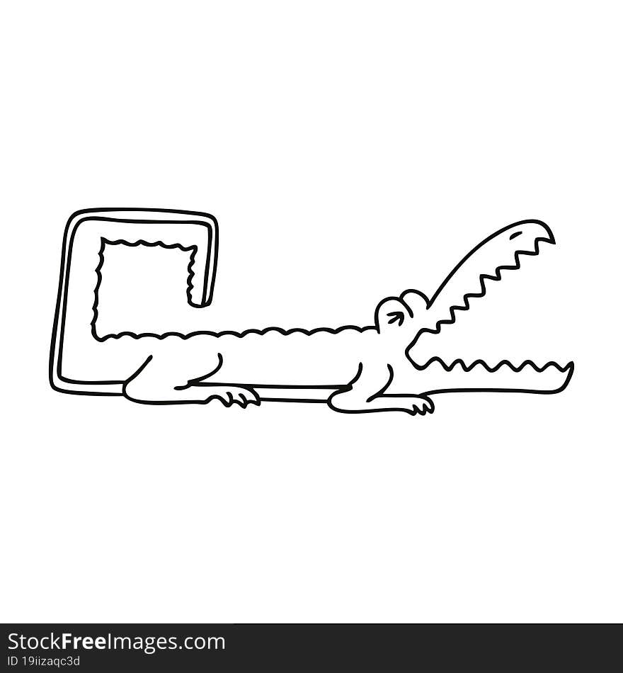 quirky line drawing cartoon crocodile