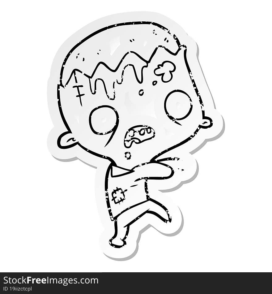 Distressed Sticker Of A Cartoon Zombie