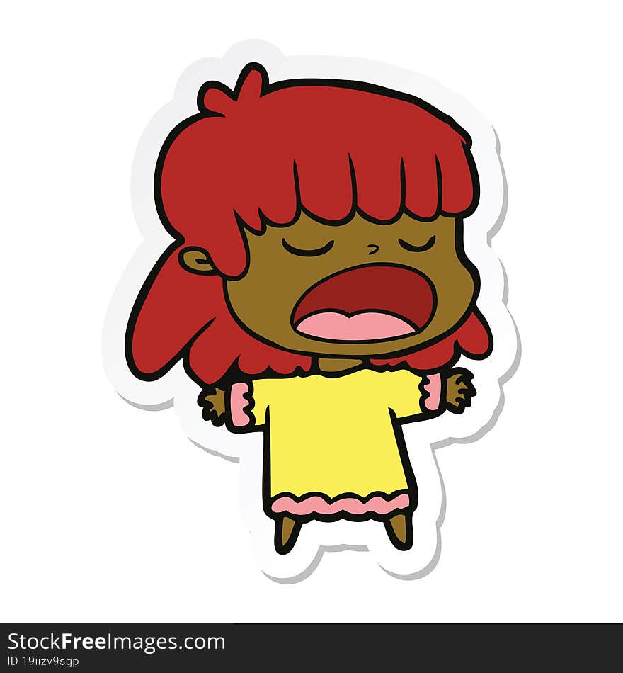 sticker of a cartoon woman talking loudly