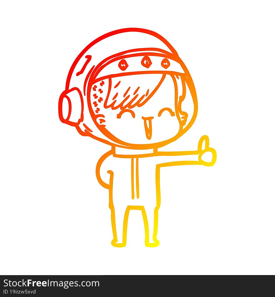 Warm Gradient Line Drawing Happy Cartoon Space Girl