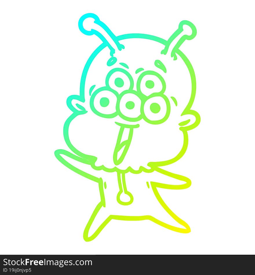 cold gradient line drawing happy cartoon alien