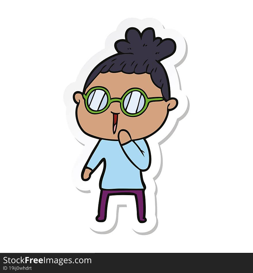 sticker of a cartoon woman wearing spectacles