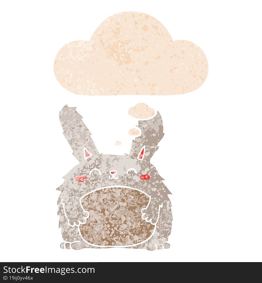 cartoon furry rabbit with thought bubble in grunge distressed retro textured style. cartoon furry rabbit with thought bubble in grunge distressed retro textured style