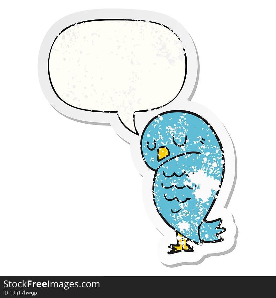 Cartoon Bird And Speech Bubble Distressed Sticker