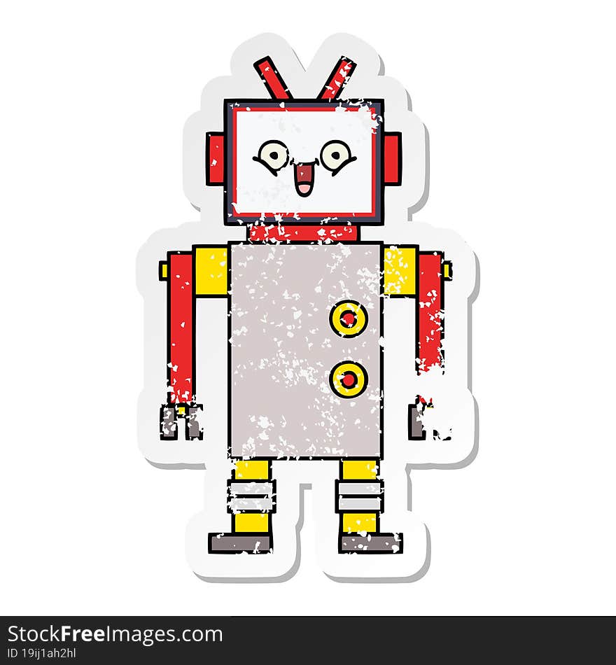 distressed sticker of a cute cartoon happy robot