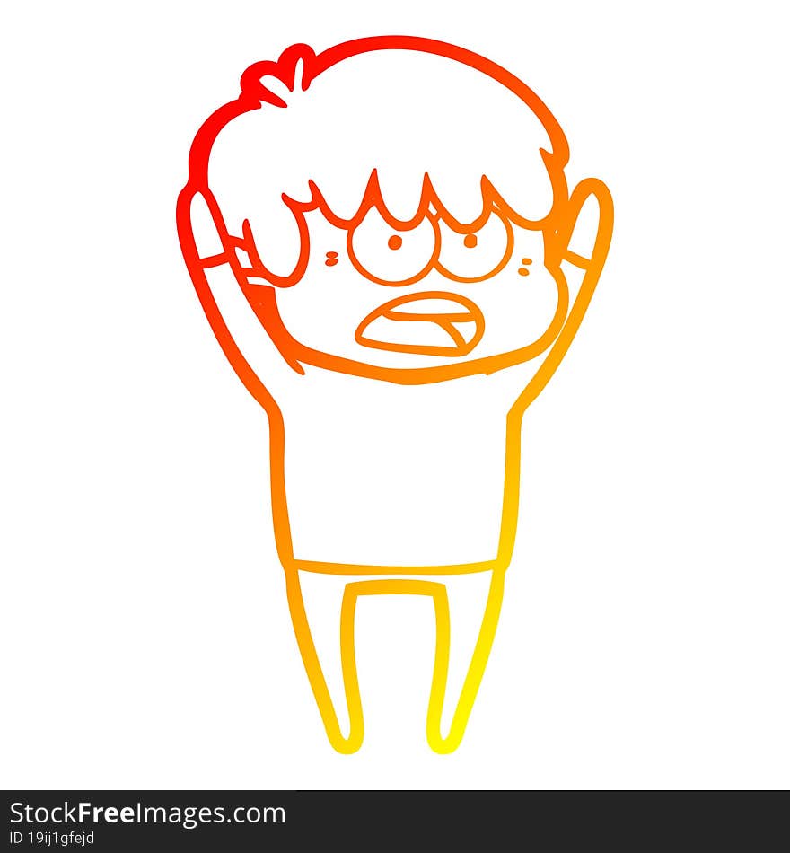 Warm Gradient Line Drawing Worried Cartoon Boy