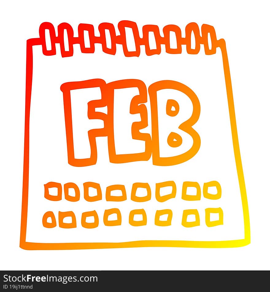 warm gradient line drawing cartoon calendar showing month of february