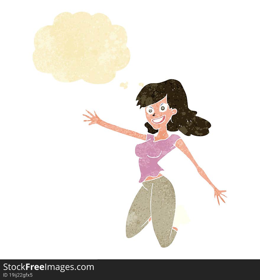 Cartoon Jumping Woman With Thought Bubble