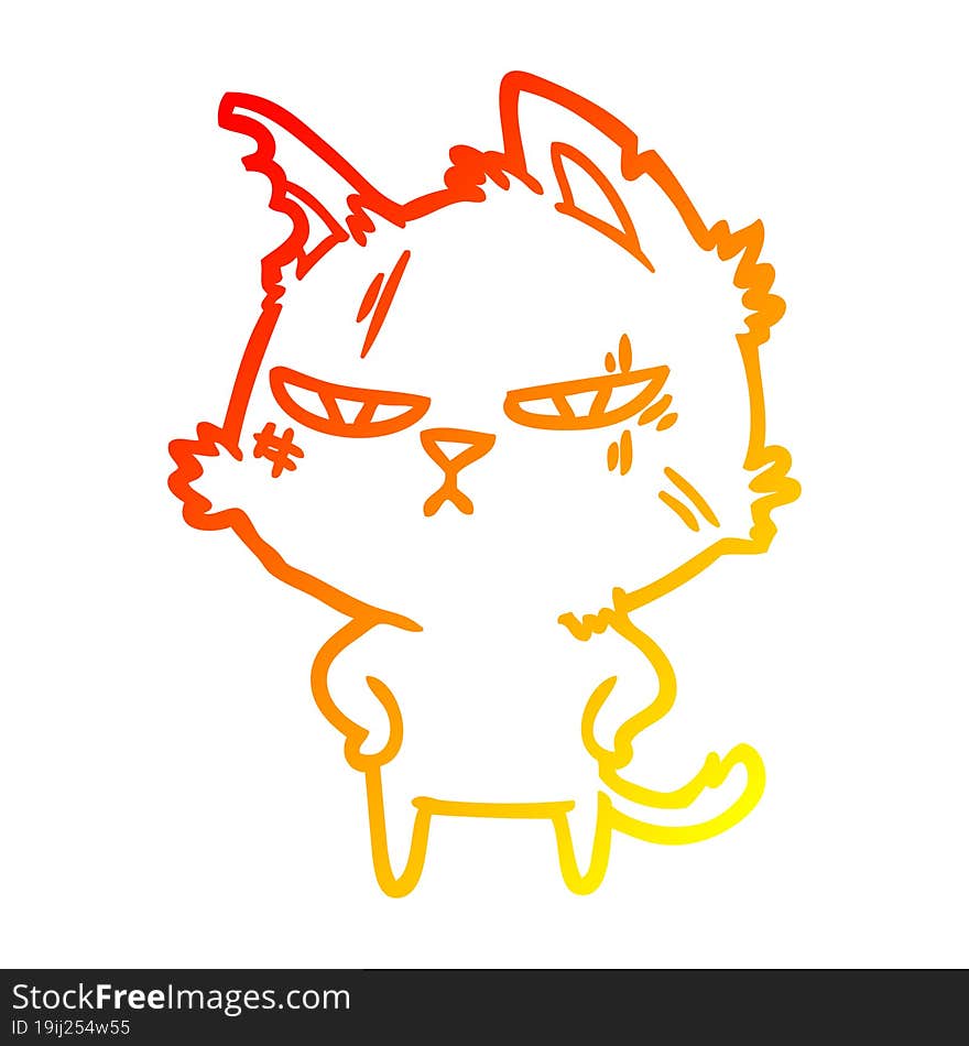 warm gradient line drawing tough cartoon cat