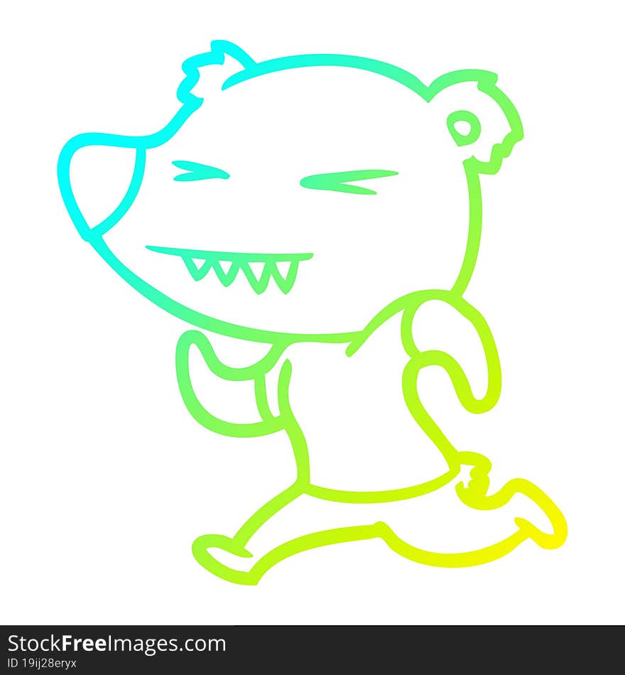 cold gradient line drawing angry bear cartoon running