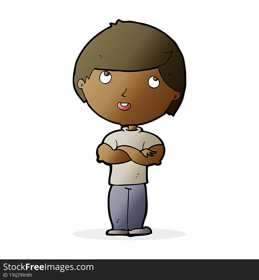 cartoon happy man with folded arms