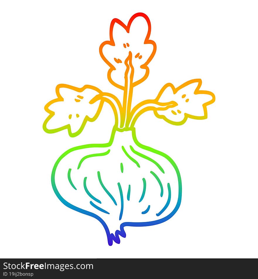 rainbow gradient line drawing of a cartoon old onion