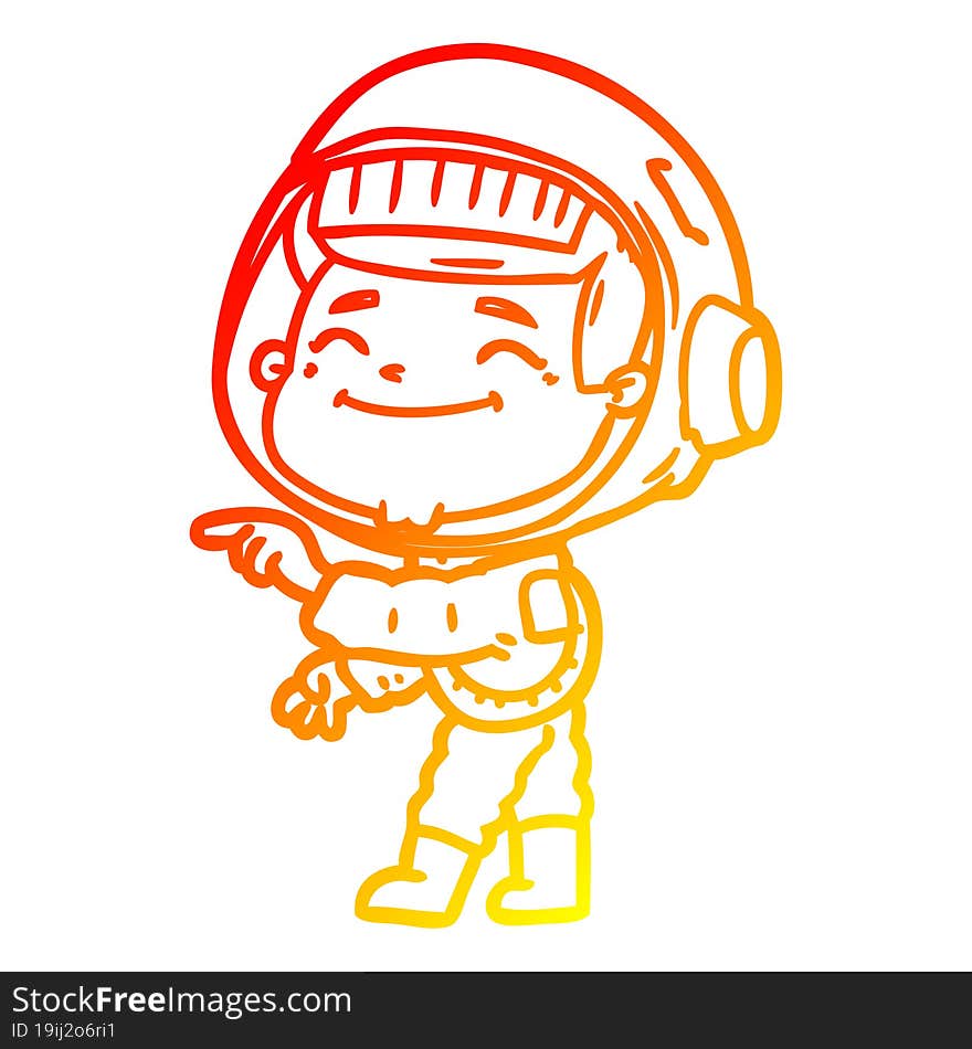 warm gradient line drawing of a happy cartoon astronaut