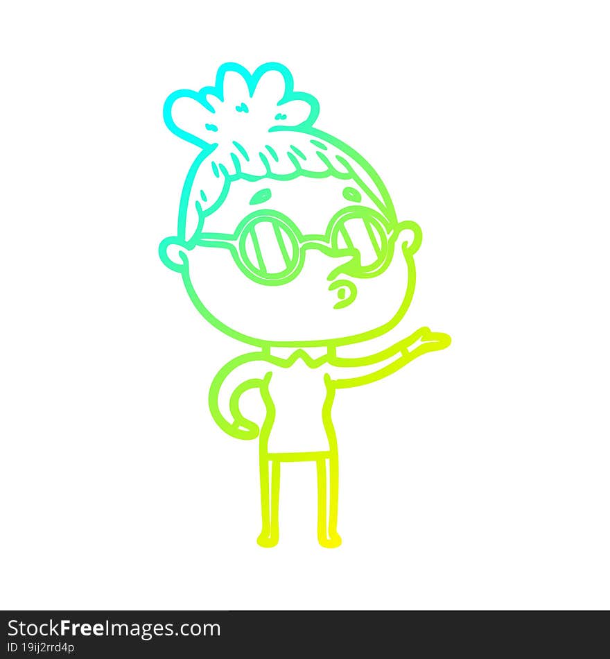 cold gradient line drawing cartoon woman wearing glasses