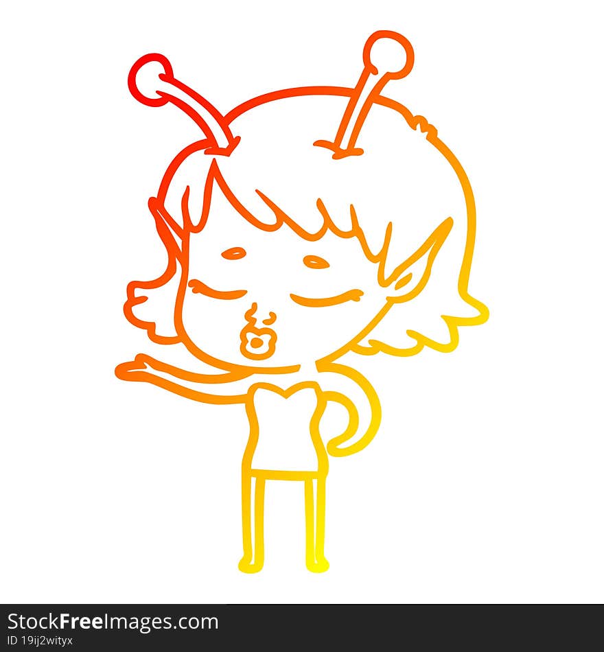 warm gradient line drawing cute alien girl cartoon