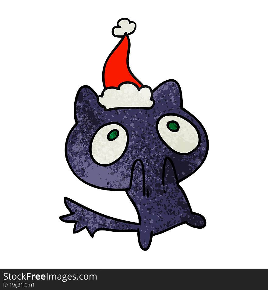 hand drawn christmas textured cartoon of kawaii cat