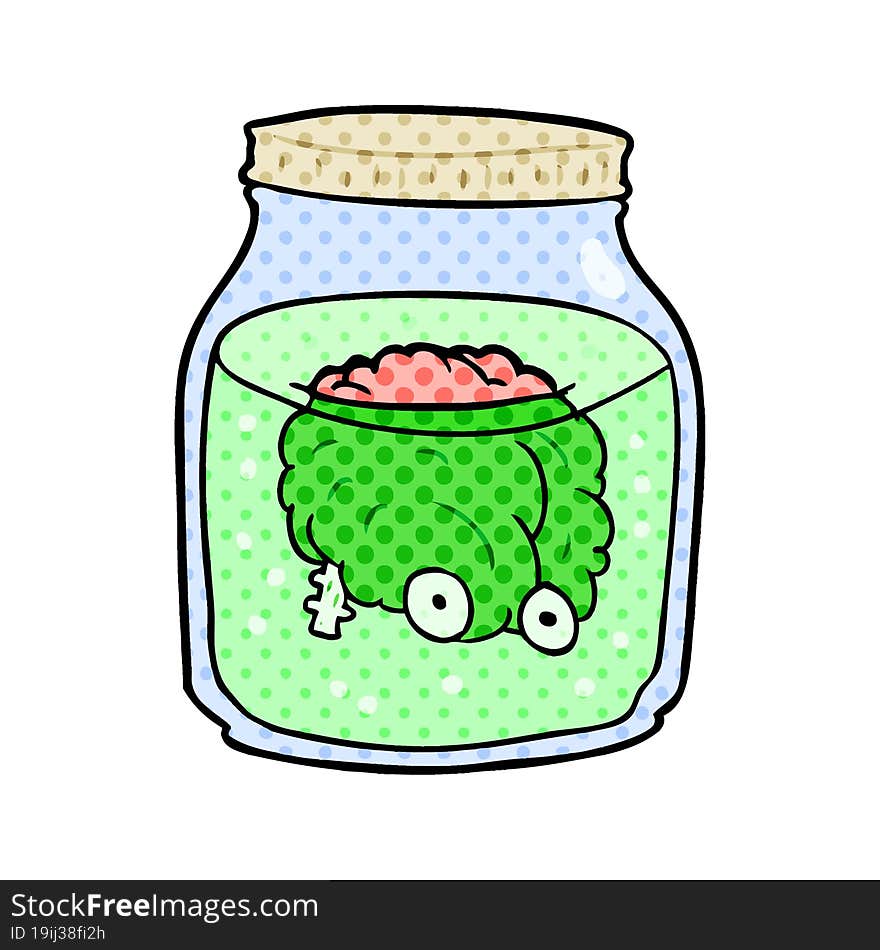 cartoon spooky brain floating in jar. cartoon spooky brain floating in jar