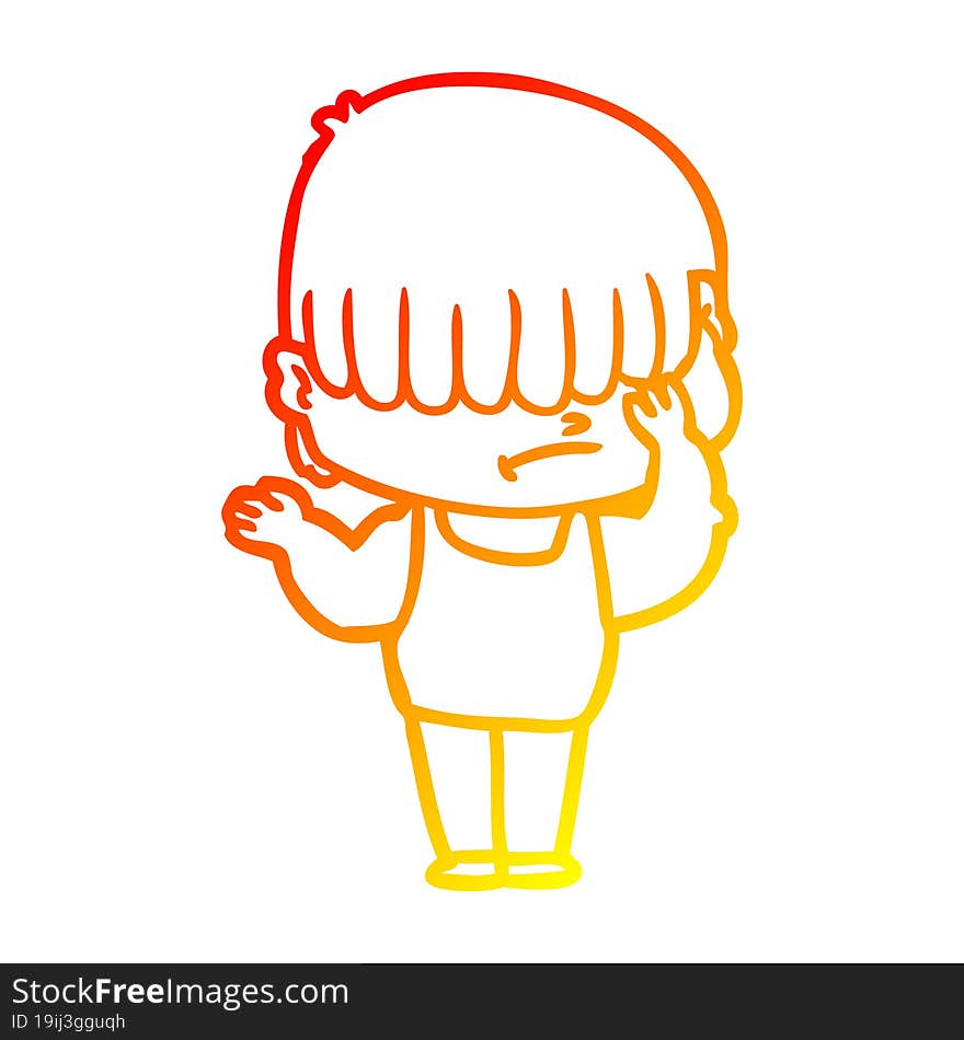 warm gradient line drawing of a cartoon boy with untidy hair