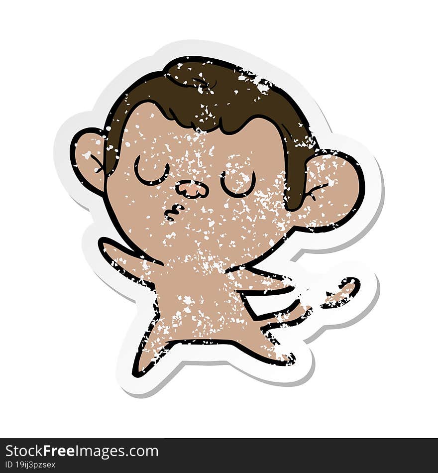 distressed sticker of a cartoon monkey