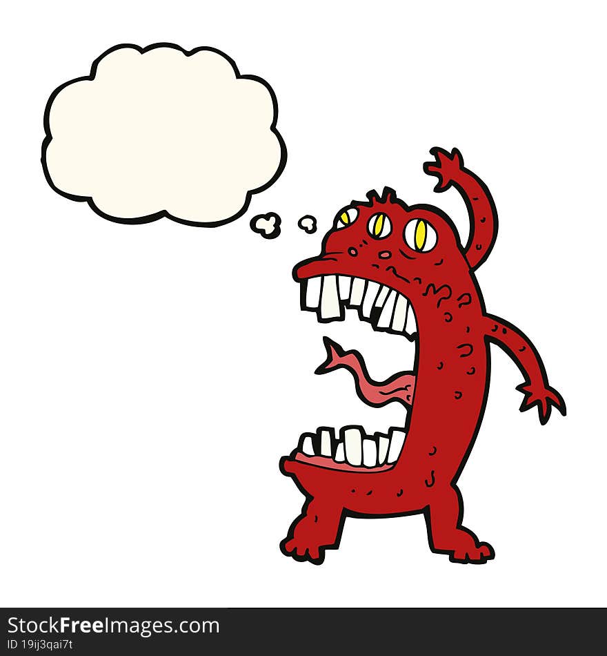 cartoon crazy monster with thought bubble