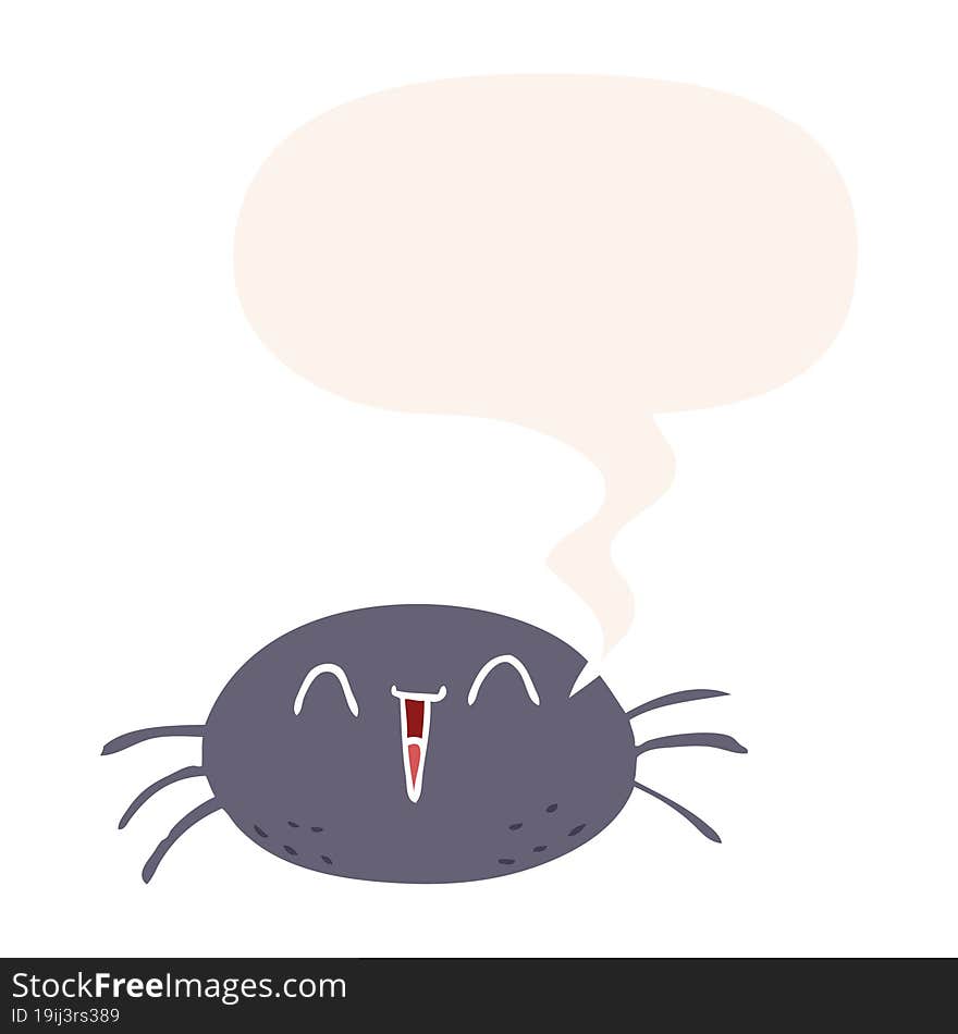 Cartoon Halloween Spider And Speech Bubble In Retro Style