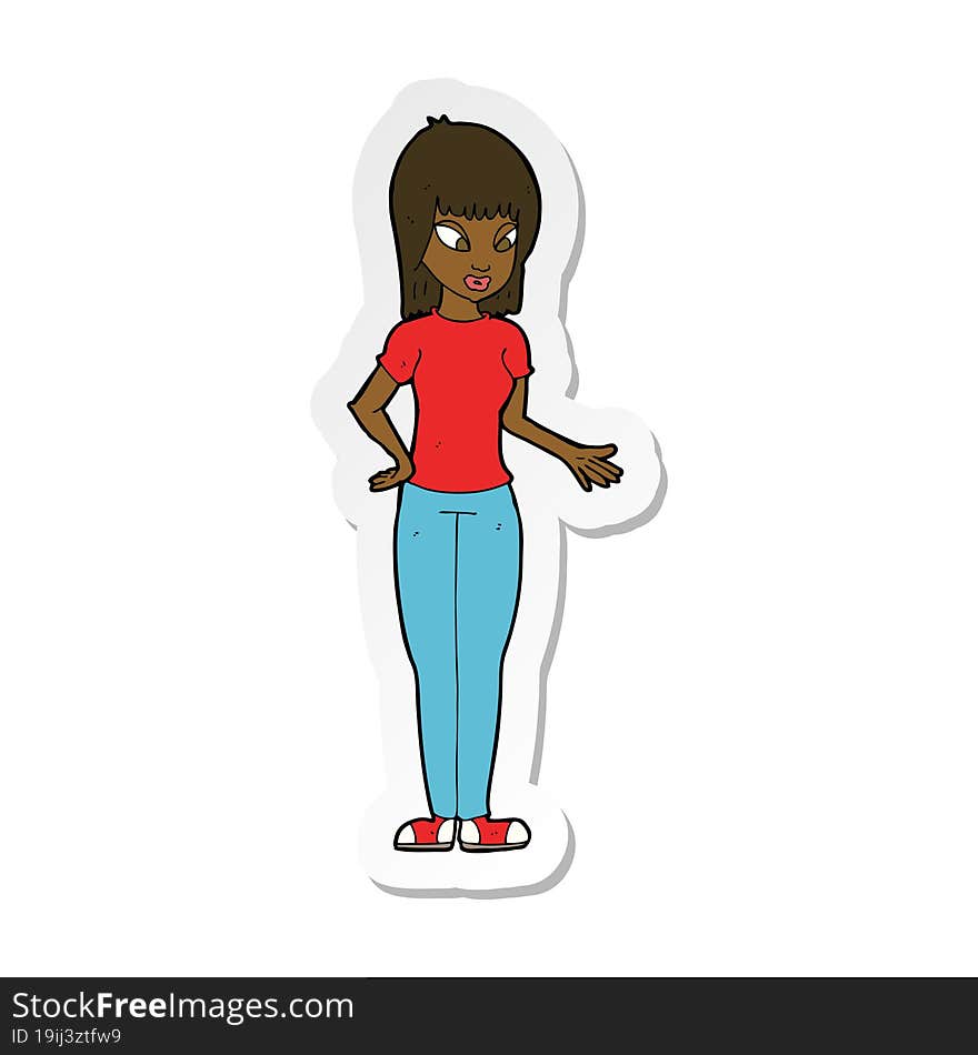 Sticker Of A Cartoon Woman Explaining