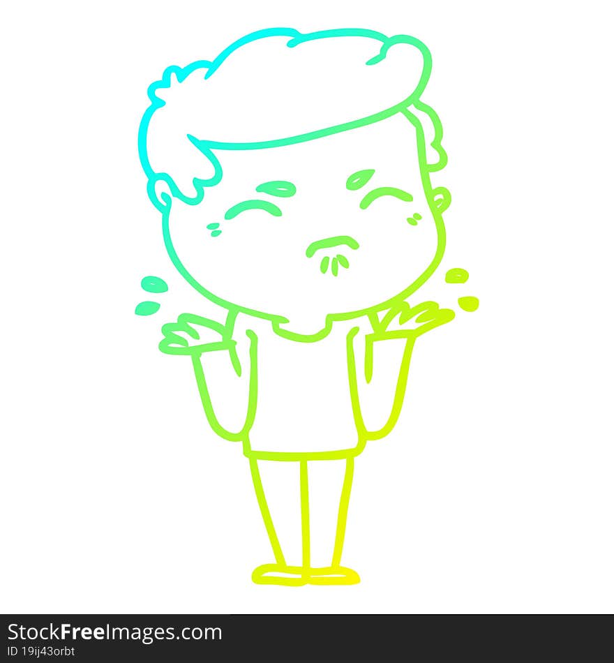 cold gradient line drawing cartoon annoyed man