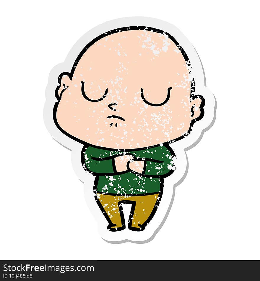 Distressed Sticker Of A Cartoon Bald Man