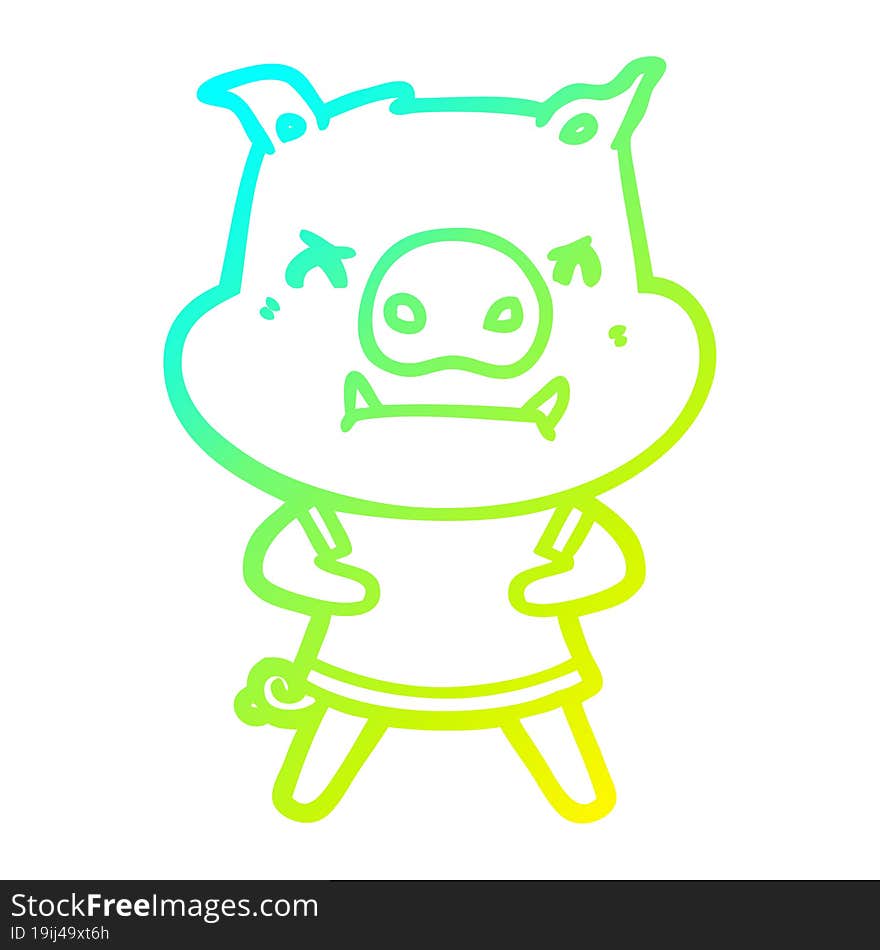 cold gradient line drawing of a angry cartoon pig