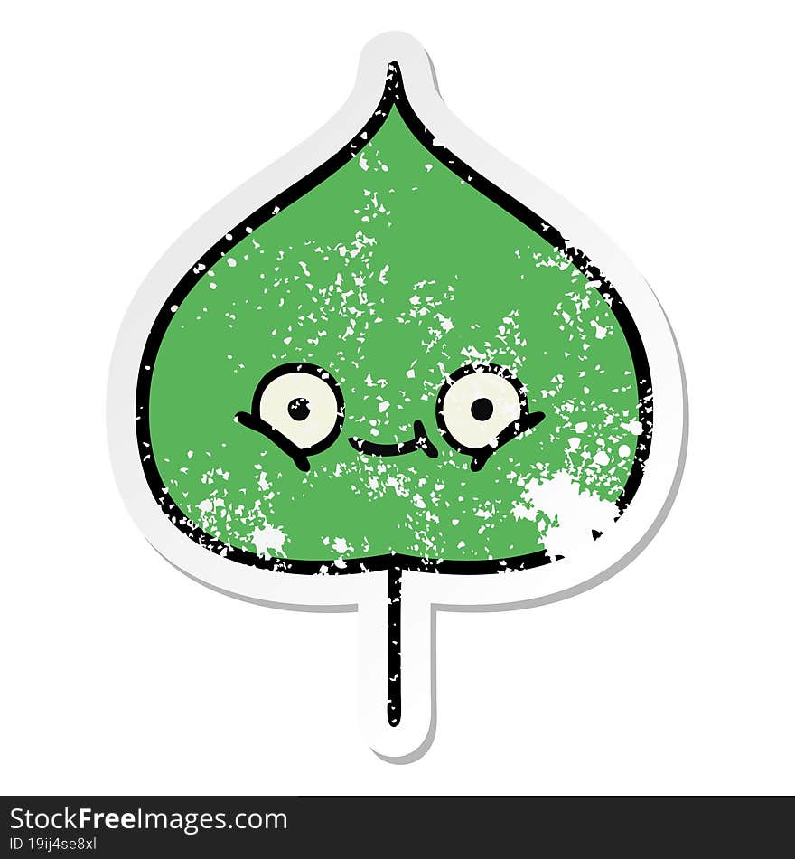 distressed sticker of a cute cartoon expressional leaf