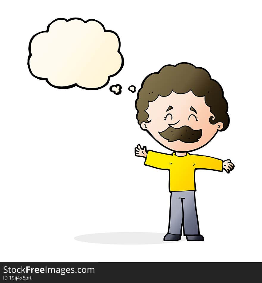 cartoon boy with mustache with thought bubble