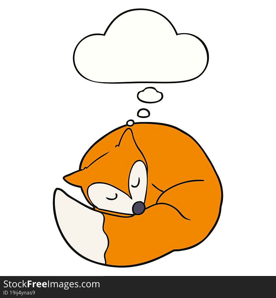 cartoon sleeping fox with thought bubble. cartoon sleeping fox with thought bubble