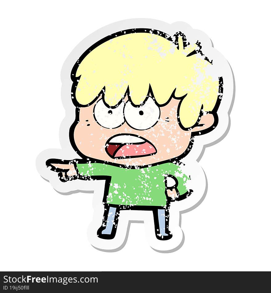 Distressed Sticker Of A Worried Cartoon Boy