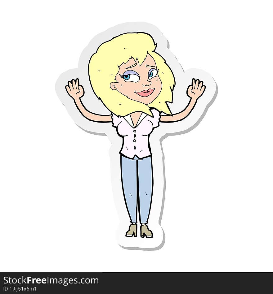 sticker of a cartoon woman giving up