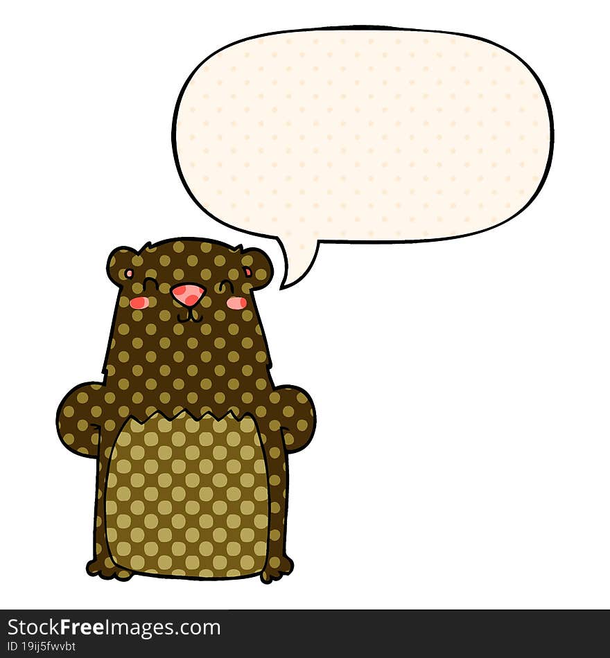 cartoon bear and speech bubble in comic book style