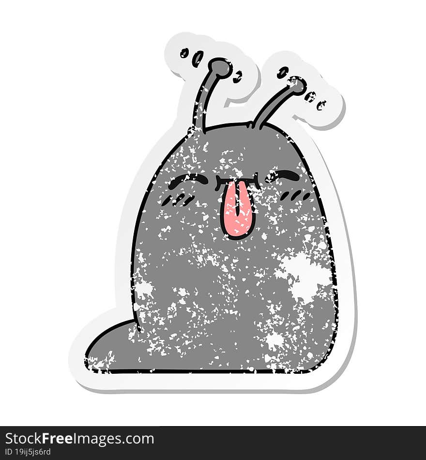 Distressed Sticker Cartoon Of A Happy Kawaii Slug