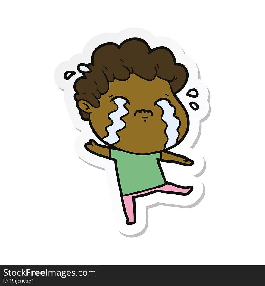 sticker of a cartoon man crying