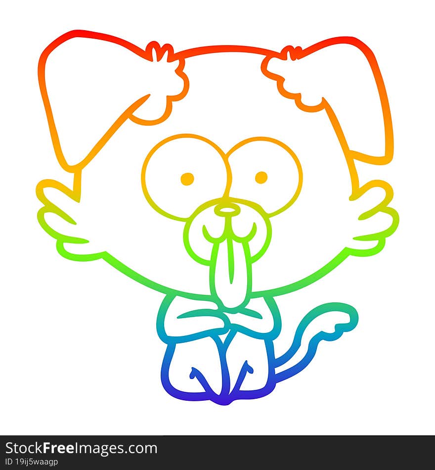 Rainbow Gradient Line Drawing Cartoon Dog With Tongue Sticking Out