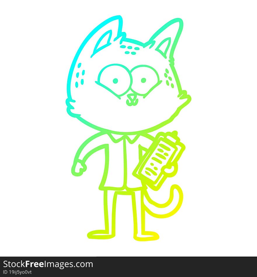 Cold Gradient Line Drawing Cartoon Cat With Clipboard