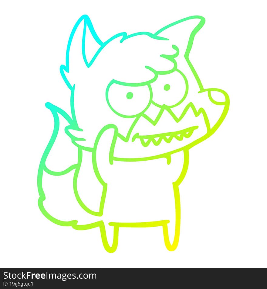 Cold Gradient Line Drawing Cartoon Grinning Fox