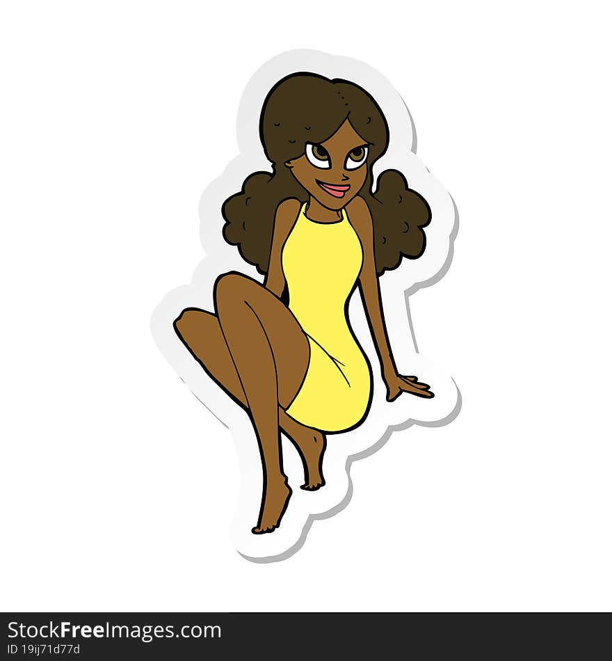 sticker of a cartoon attractive woman posing