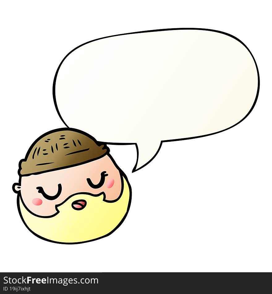 Cartoon Male Face And Beard And Speech Bubble In Smooth Gradient Style