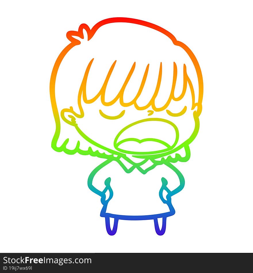 Rainbow Gradient Line Drawing Cartoon Woman Talking Loudly