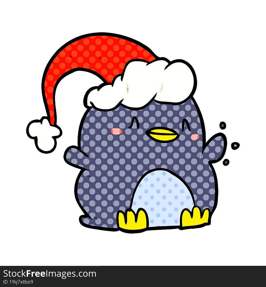 cartoon penguin wearing christmas hat. cartoon penguin wearing christmas hat