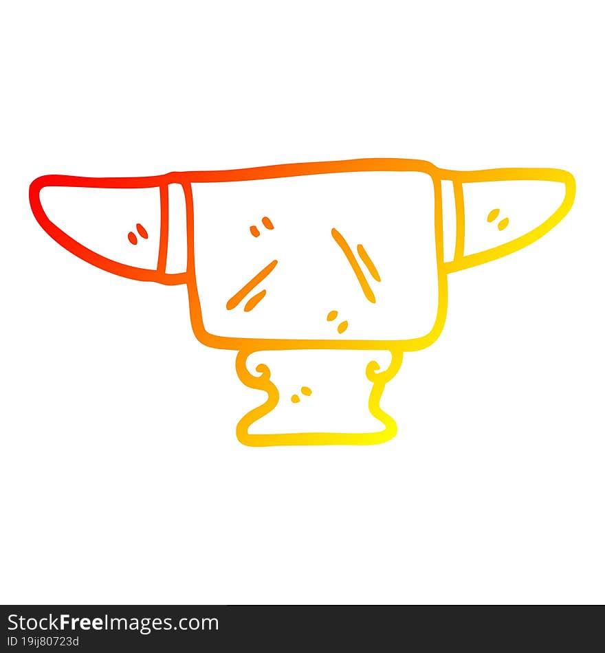 warm gradient line drawing of a cartoon heavy old anvil