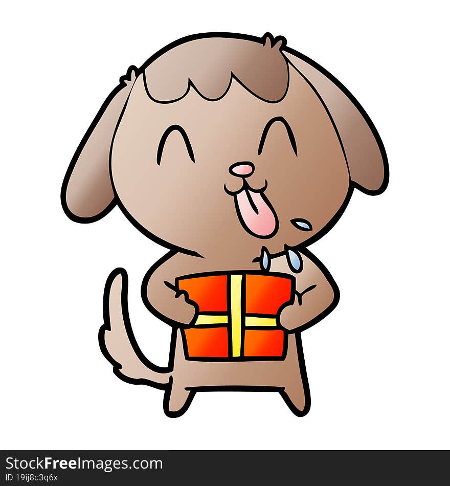 cute cartoon dog with christmas present. cute cartoon dog with christmas present