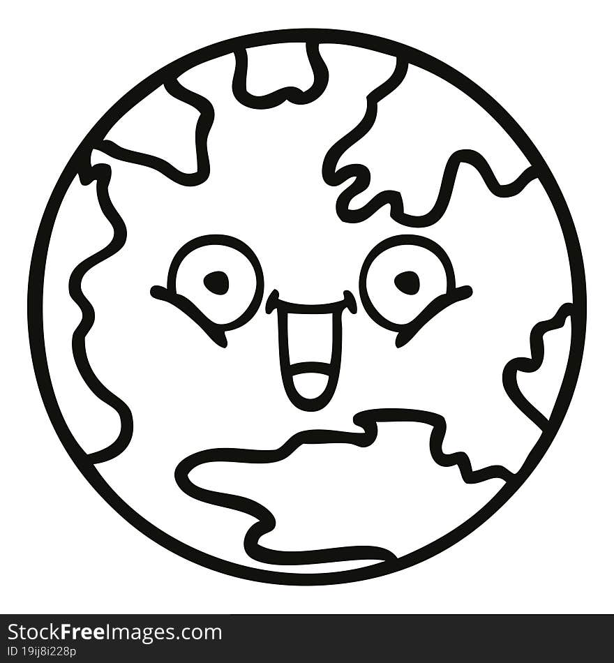 line drawing cartoon planet earth